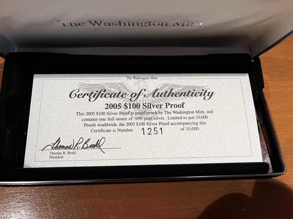 2005 $100 Franklin Silver Proof 1 Oz Bar