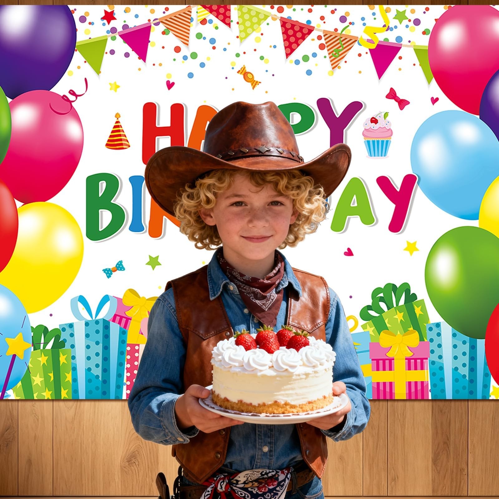 7 x 5 FT Happy Birthday Backdrop - Colorful Birthday Banner Wall Hanging, Fun...