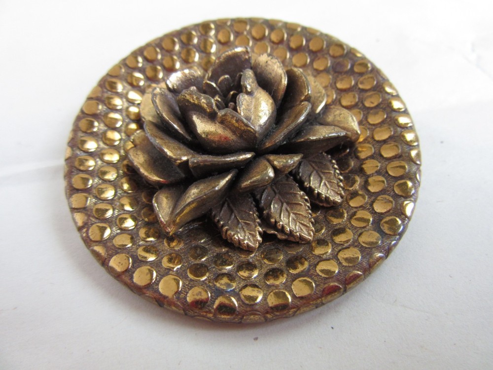 Vintage brass Rose design single button 2" in dia.