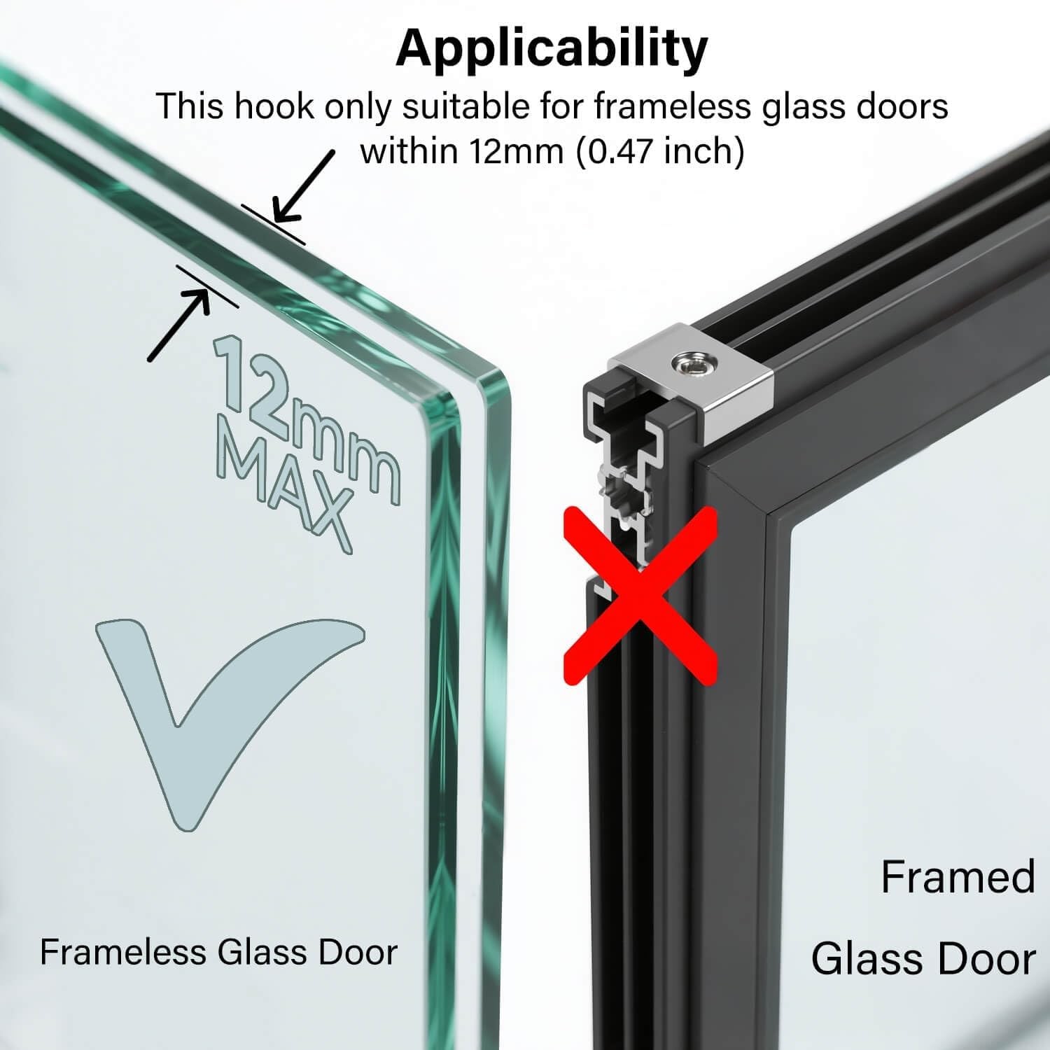 Shower Door Hooks for Towels & Squeegee - No Drill Bathroom Hooks for Frameless