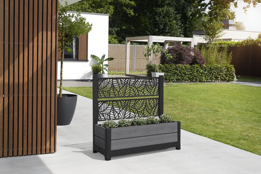 Keter Tulip Screen Planter, Gray Resin, 13.56 Cu Ft Capacity, Rectangular 43.2