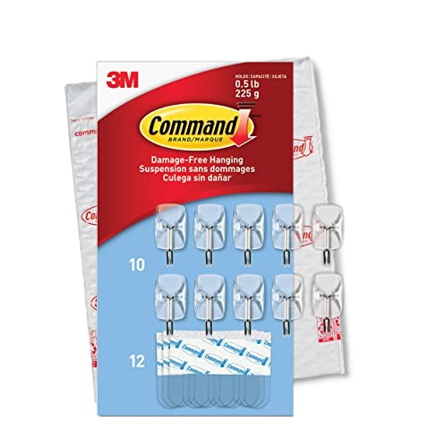 Command Small Clear Wire Toggle Hooks, 10 Wall Hooks and 12 1 Pack,