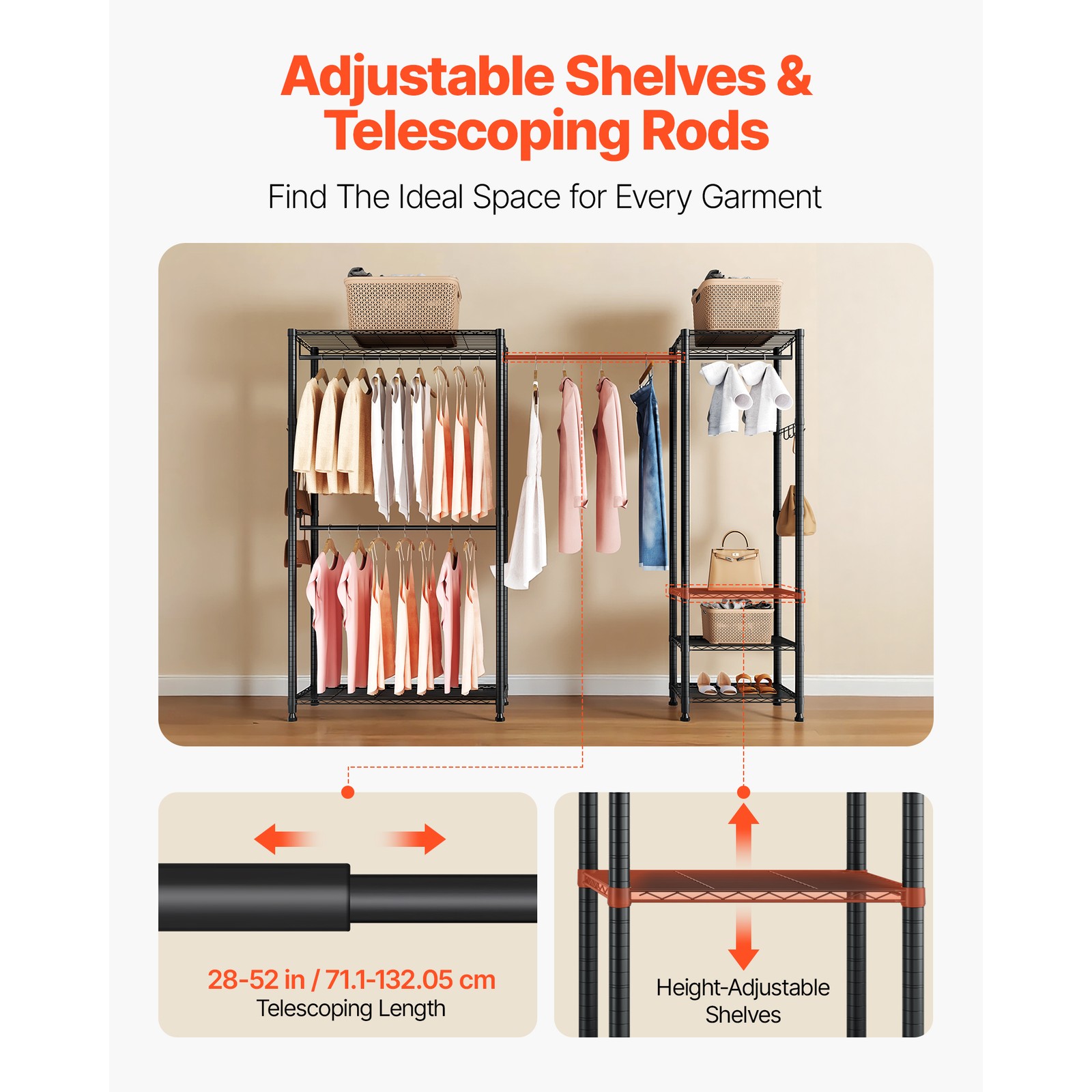 Uimoso Freestanding Closet Organizer with Durable Carbon Steel Frame
