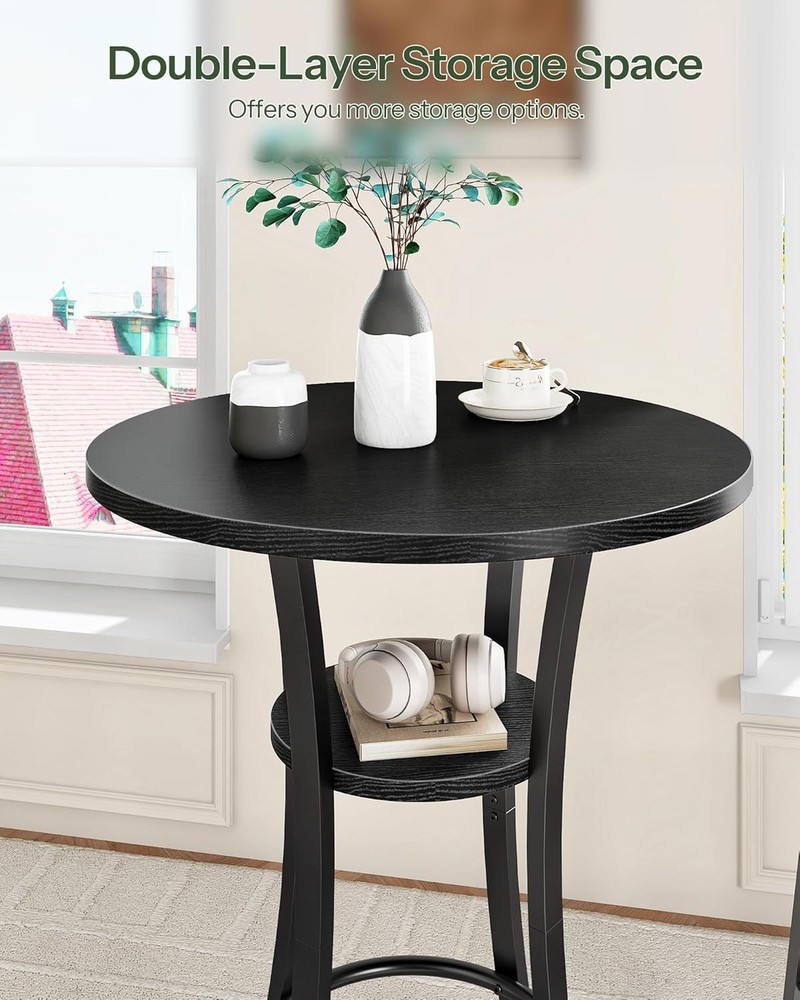 Round Bar Table 2-Tier High Top & Counter Height Dining Table Small Kitchen