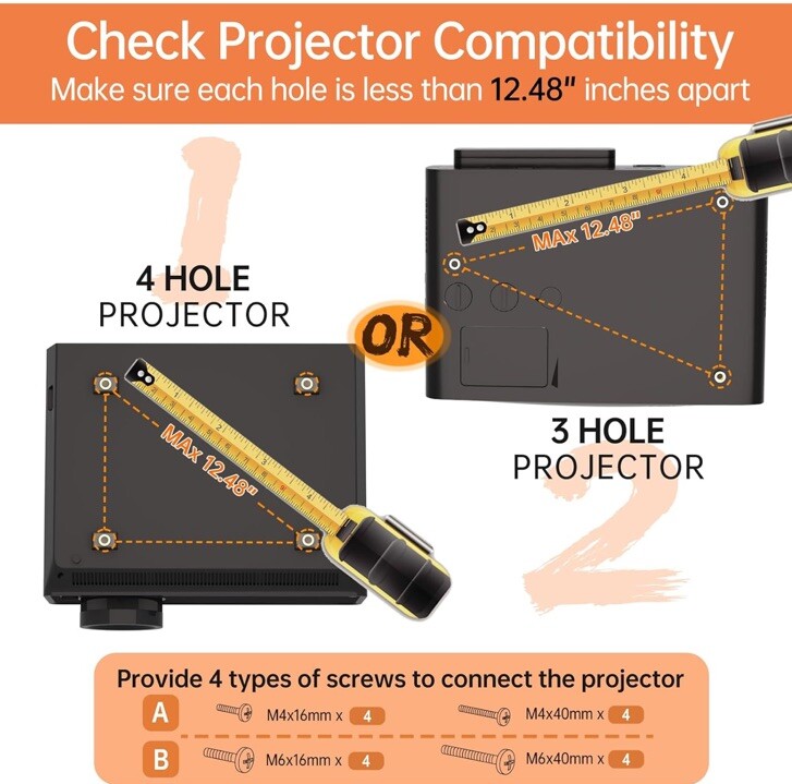 Universal Projector Ceiling Mount Wall Bracket Holder Fit Flat or Sloped Ceiling