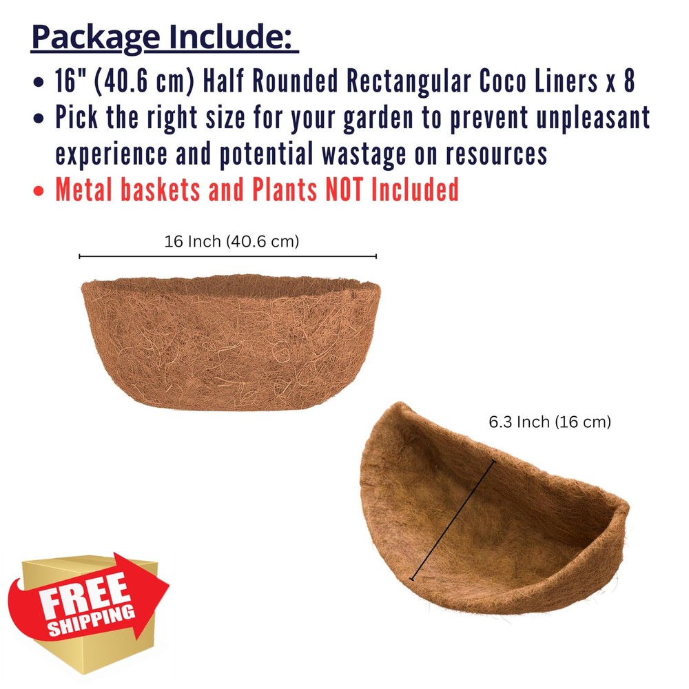 LaLaGreen 16" Coco Liners, 8pk Half Rounded Rectangular Trough