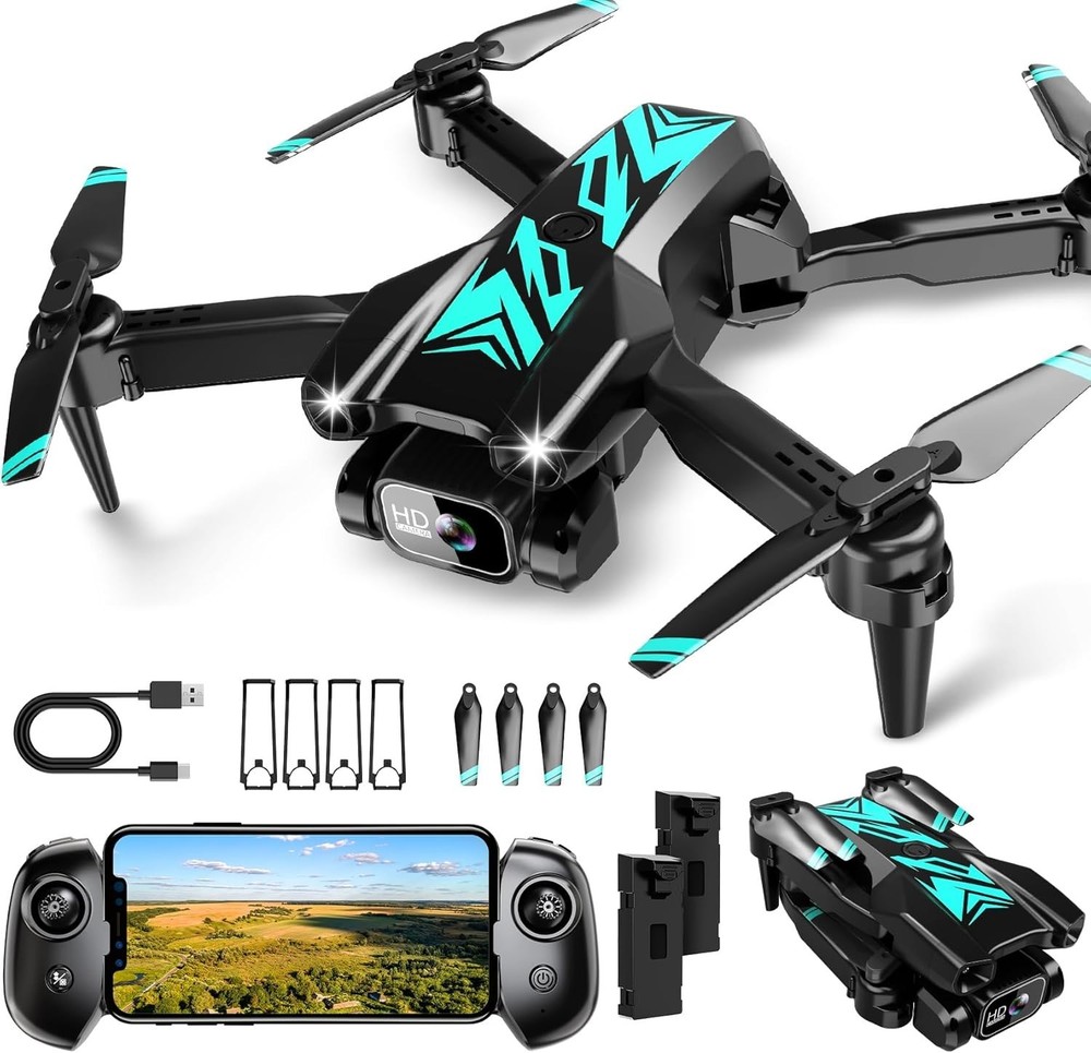 Cyan Mini Drone with Camera 1080P FPV Foldable App Control for Beginners