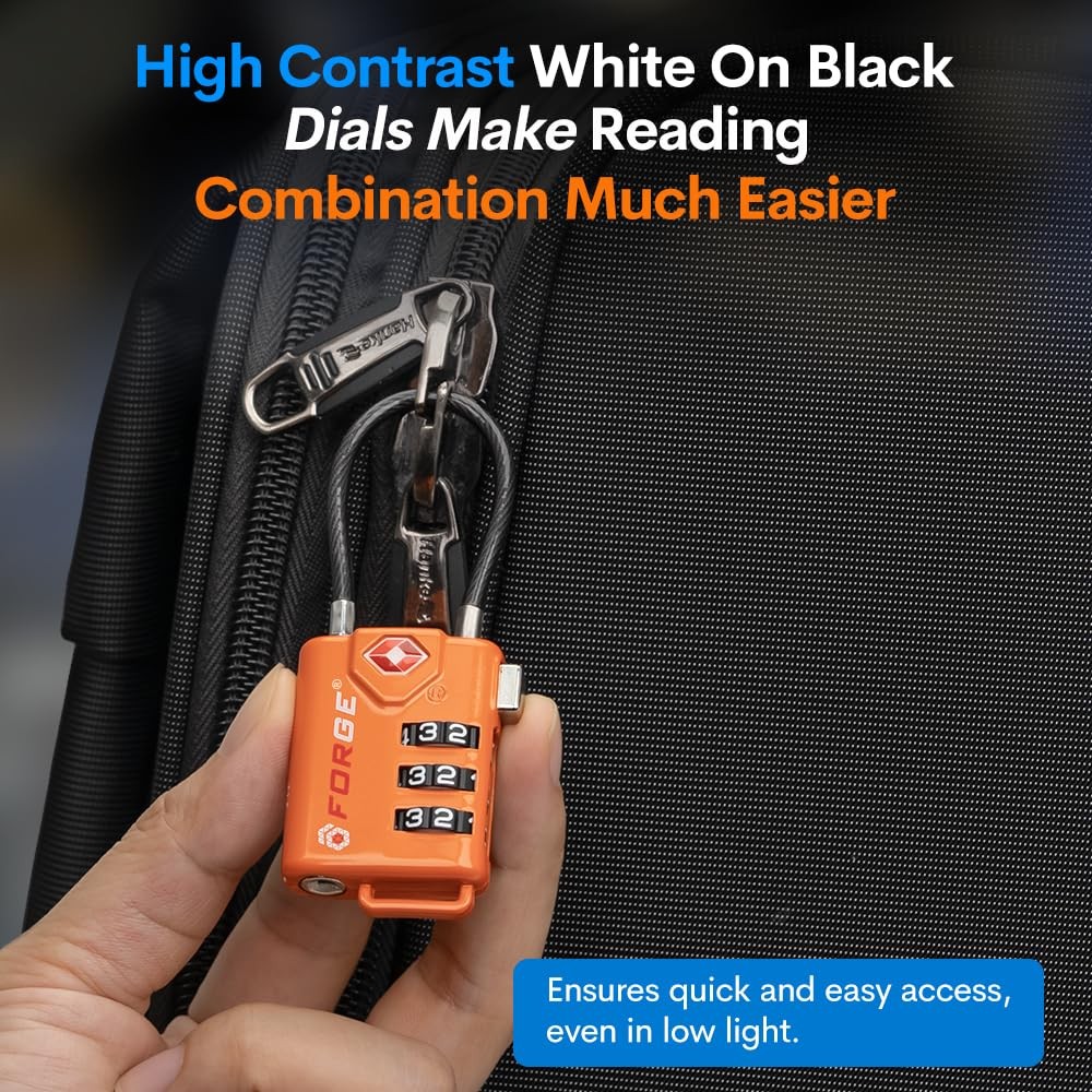 TSA Approved Cable Luggage Locks, Re-settable One_Size, Orange 4 Pack