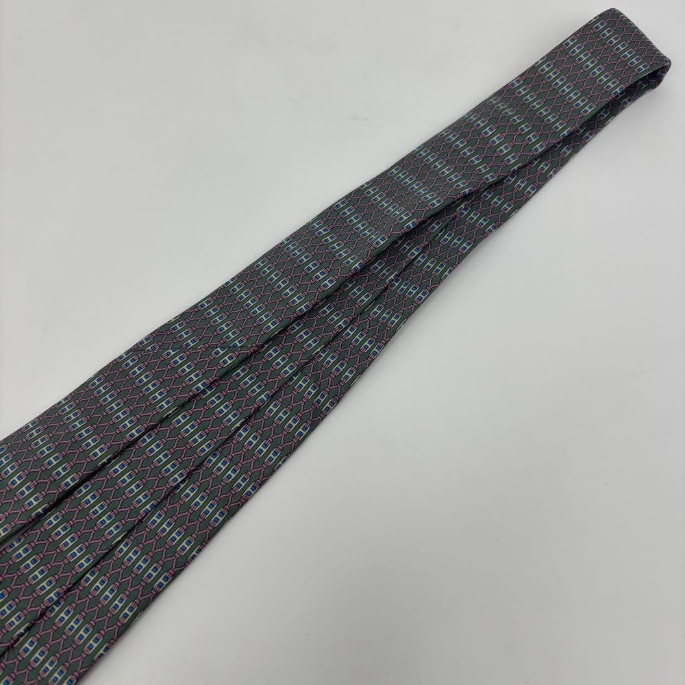 HERMES tie Geometric Pattern Gray Allover SILK 100
