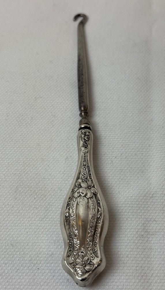 Antique Sterling Silver Handled Button Hook, Victorian