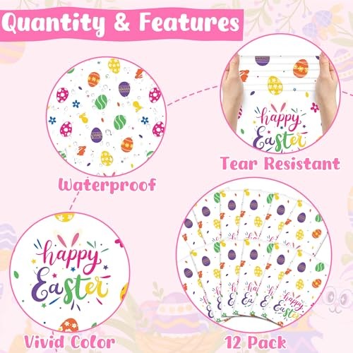 12 Pack Easter Tablecloths Rectangular, 54" x 108" Disposable Easter