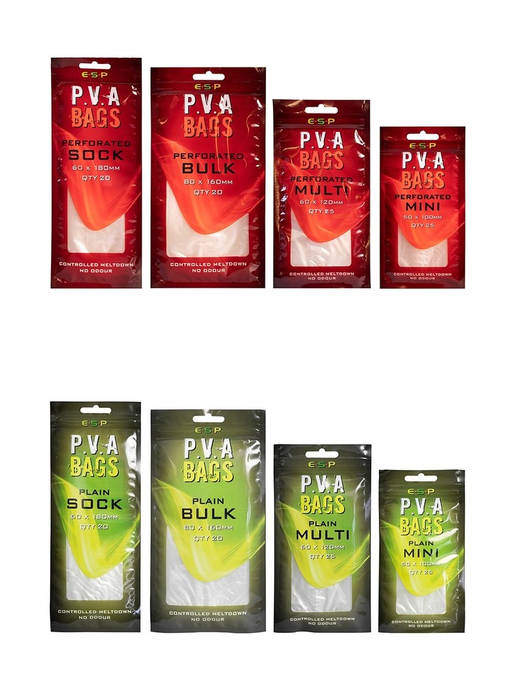 ESP SOLID PVA Bags -  MINI MULTI BULK SOCK - ALL SIZES  - CARP Plain, Perforated