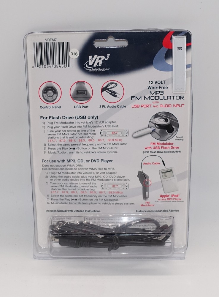 VR3 VRFM7 MP3 FM MODULATOR WITH USB PORT AND AUDIO INPUT