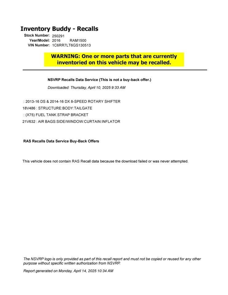 2016 Dodge RAM 1500 Air Shutter