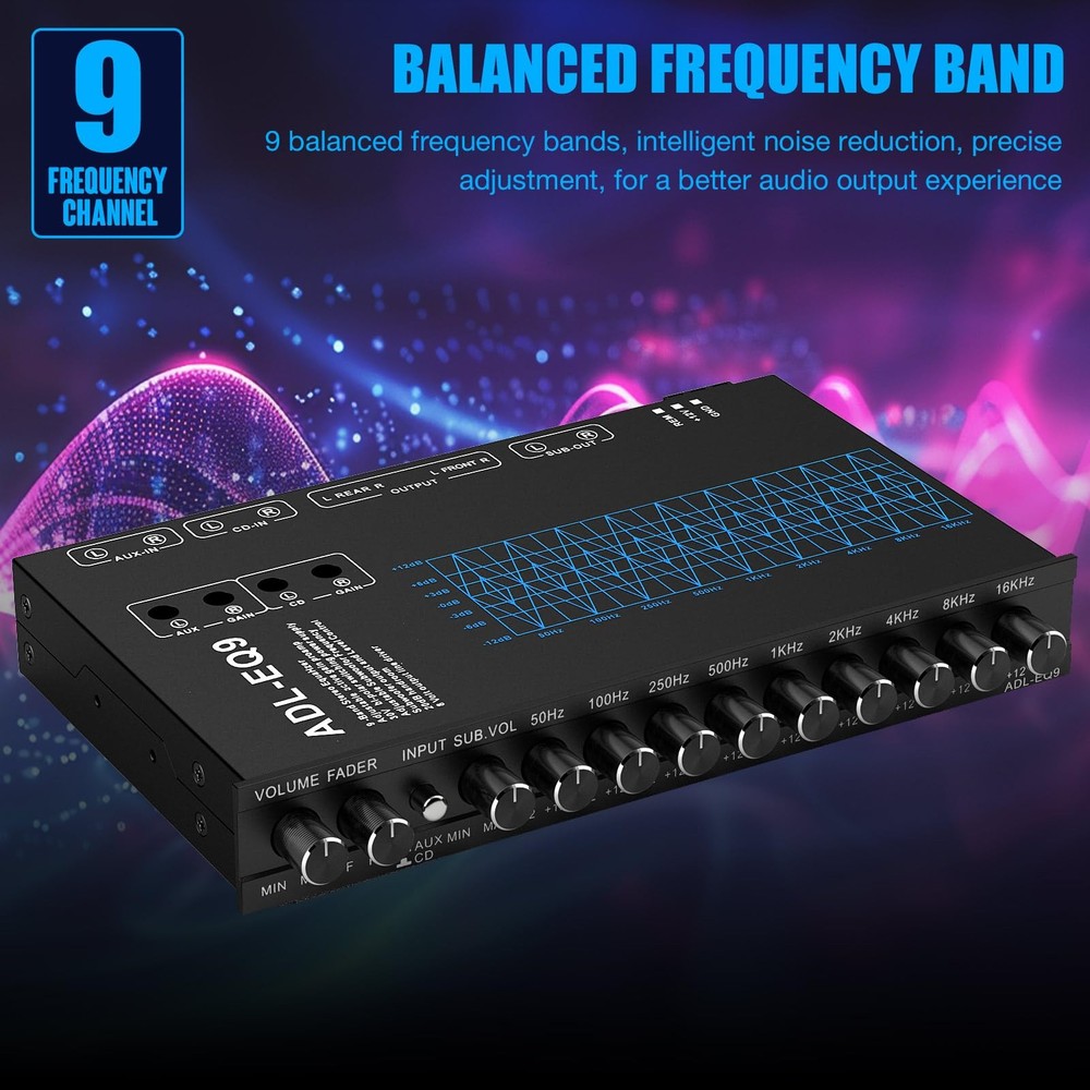 Facmogu 9-Band Car Audio Equalizer, Graphic Equalizer EQ W/Front,