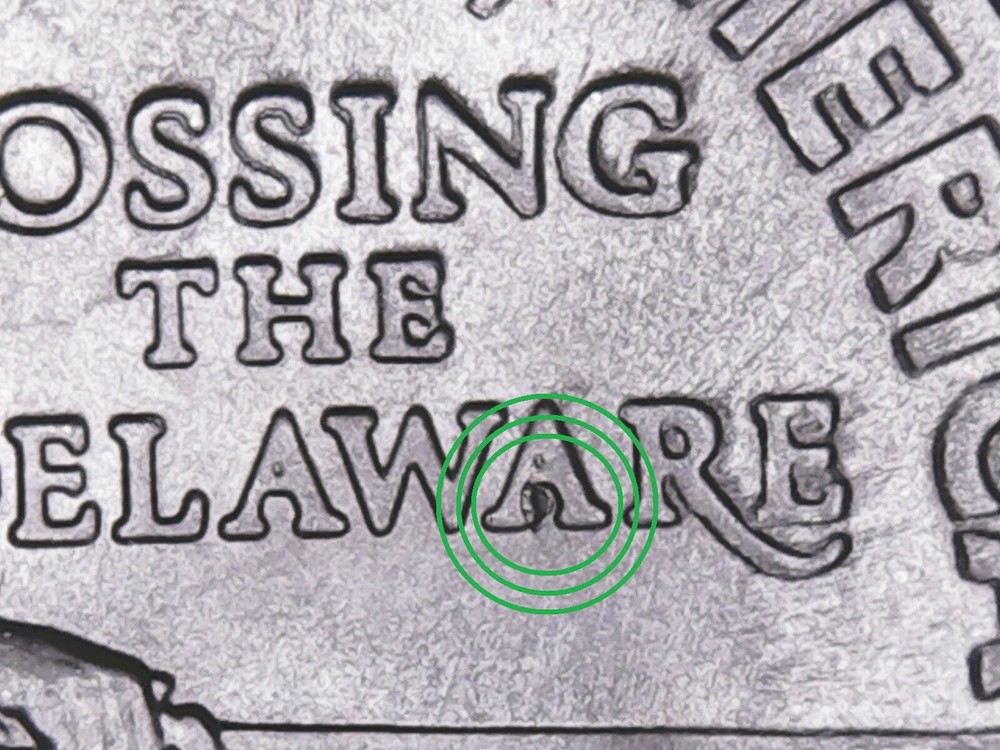 2021_P Crossing the Delaware Quarter with Die Chips. (Second A)
