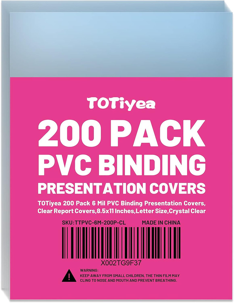 200 Pack 6 Mil PVC Binding Presentation Covers, Clear Report Covers for Binding,