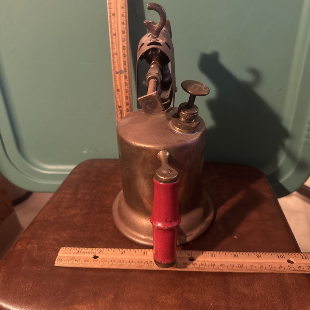 Antique Turner Brass Blow Torch Red Wood Handle All Knobs Work Untested
