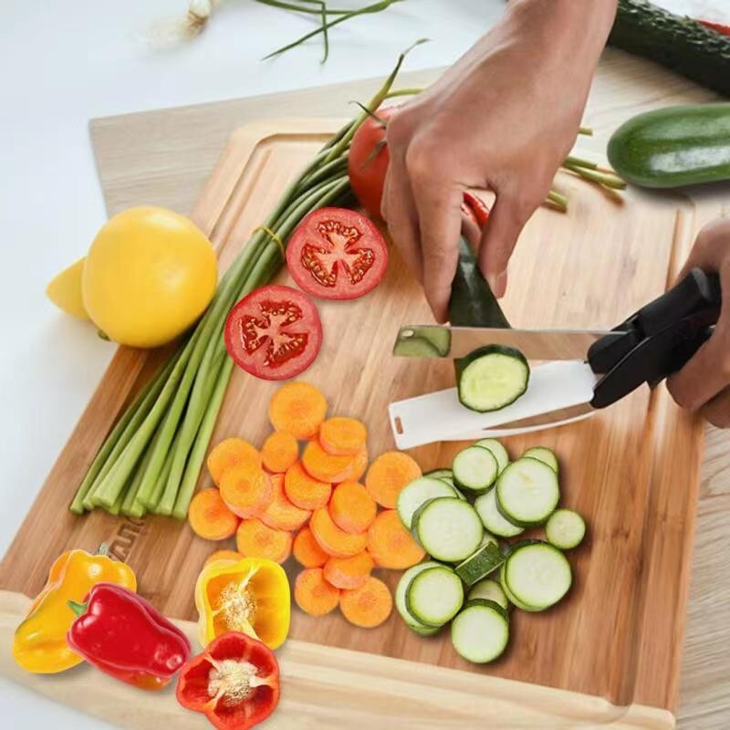 Stainless Steel Salad Scissors with Built-in Cutting Board Sharp Kitchen Tool