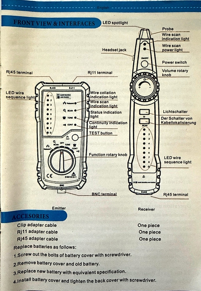 BSIDE Multi-functionl FWT11 Handheld Wire Tester & Tracker, RJ-45 RJ-11
