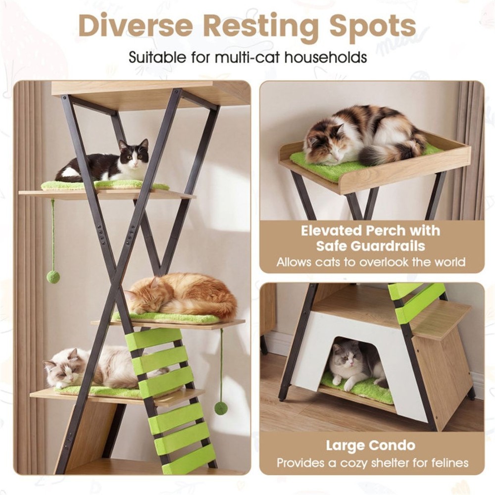 73" Multi-Level Cat Tree with Condo & Perch, Multi-Cat Climbing Tower with Scrat