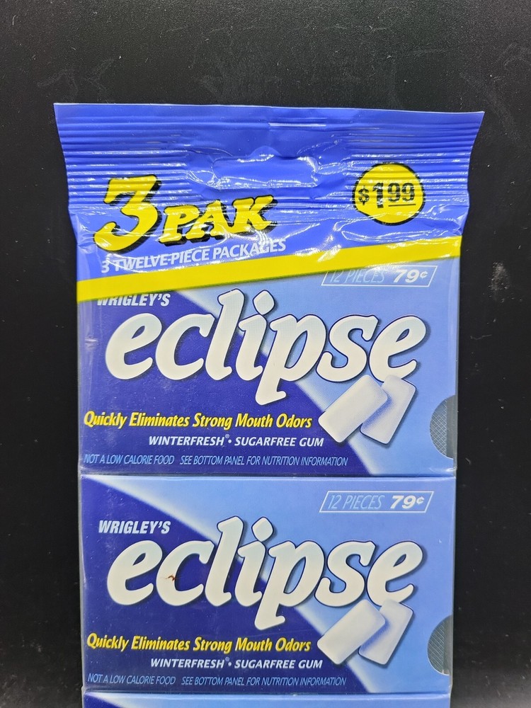 Vintage Wrigley Chewing Gum Pack Full, New. Eclipse Winterfresh 3 Pack 12 Pc