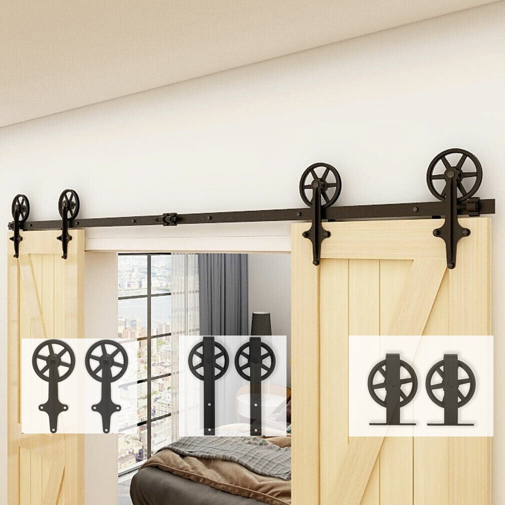 CCJH 4-20FT Sliding Barn Door Hardware Basic Black Roller Kit Single/Double Door