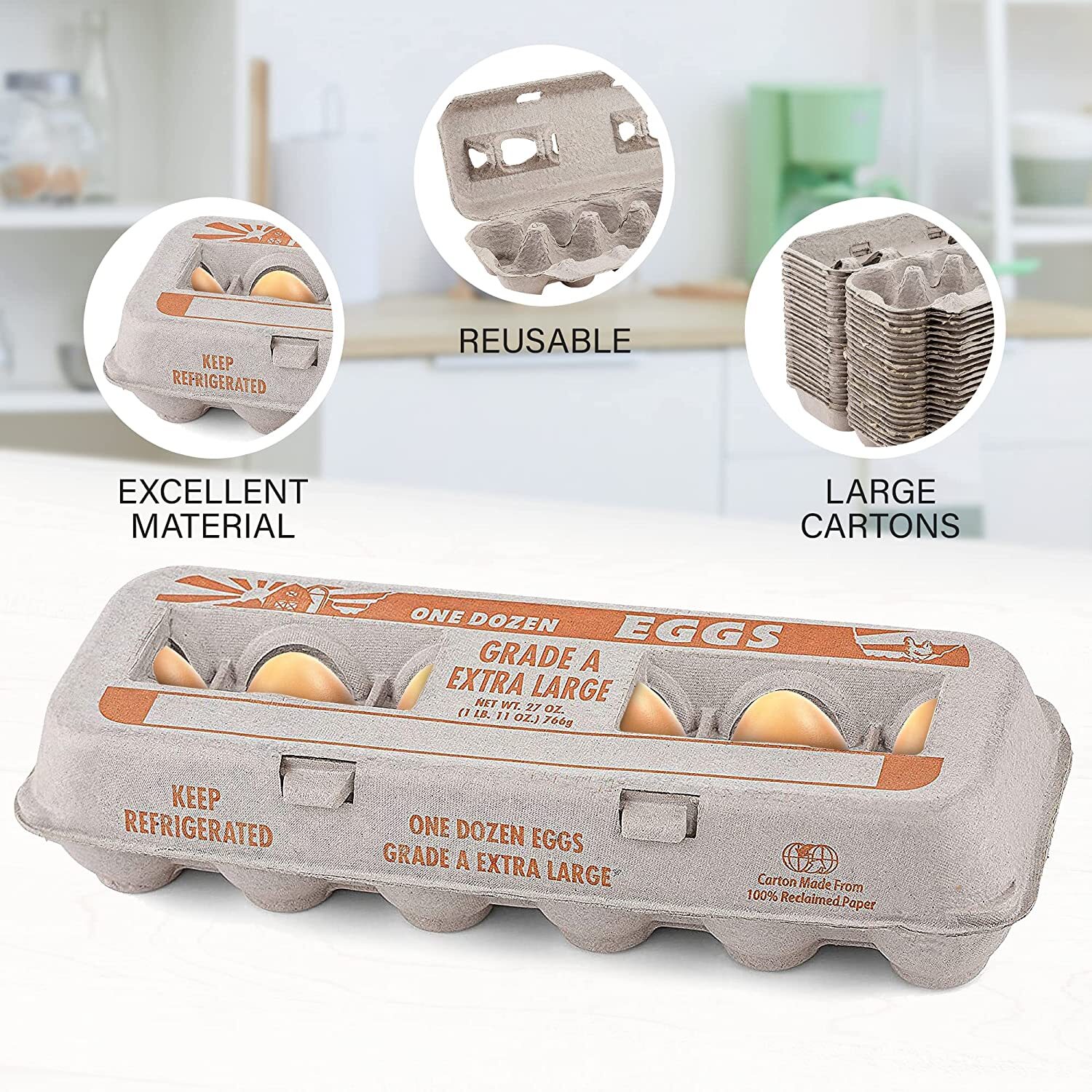 MT Products Printed Pulp XL Paper Egg Cartons Hold Eggs 12 Count - Pack of 10