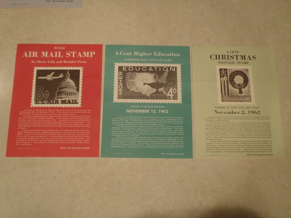 Vintage Postage Stamp Bulletin Poster Lot 1960s Post Office Air Mail 1962 1963