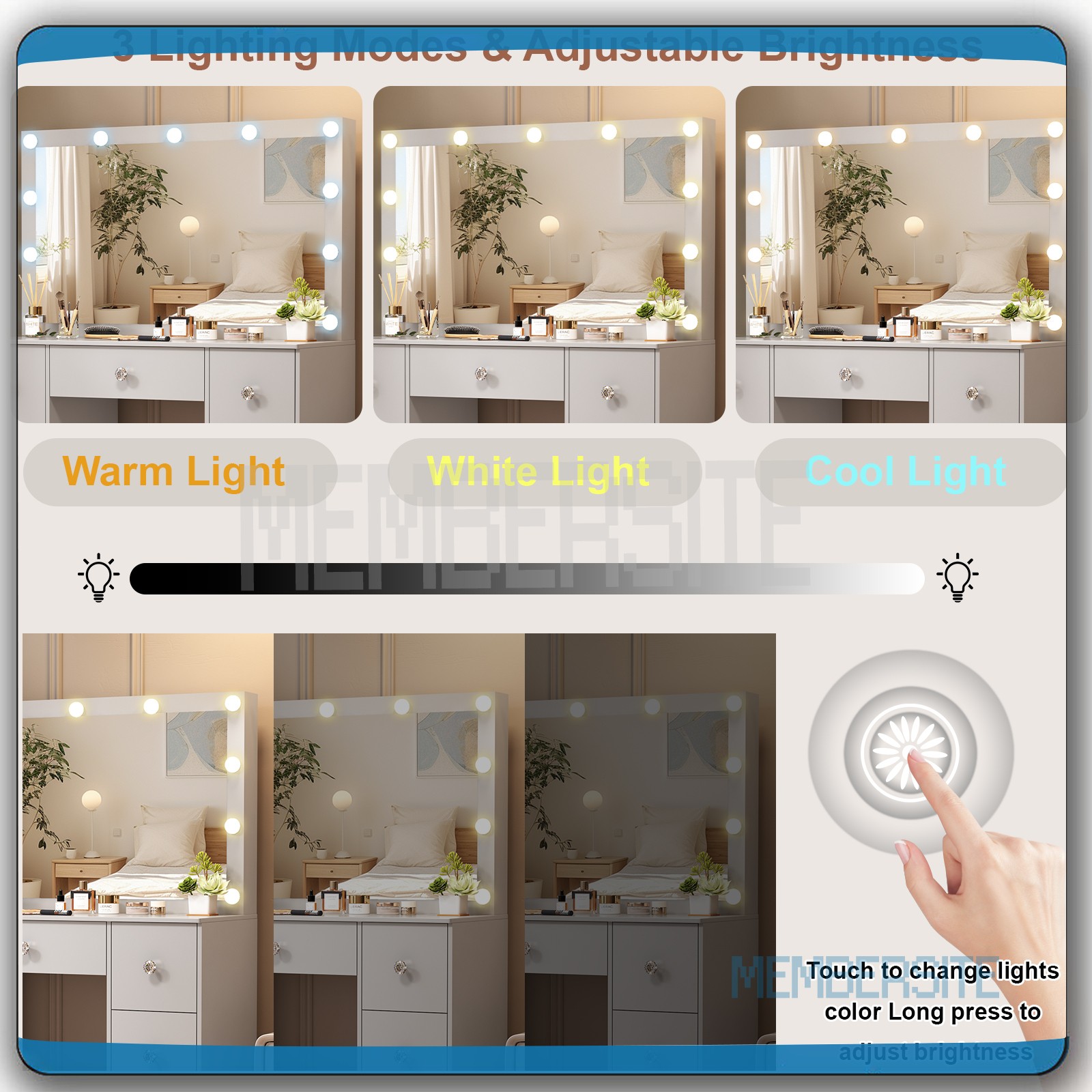 NEW Vanity Desk Makeup Table With Large LED Mirror And 7 Drawers Dressing Desk