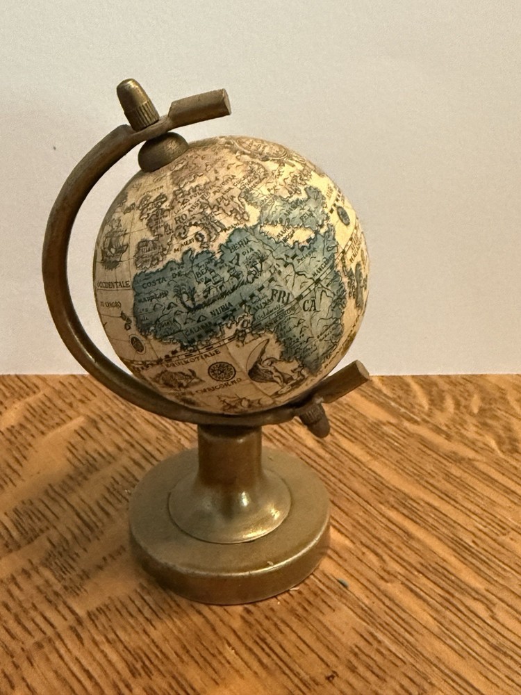 VTG Mythological Earth World Spinning Globe Brass Base 4"