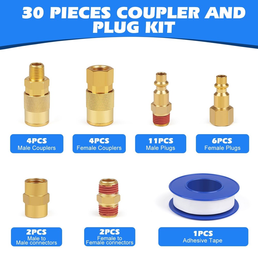 Industrial Air Coupling 30Pieces,1/4" Hose Barb, 1/4" Basic Flow Quick Connec...