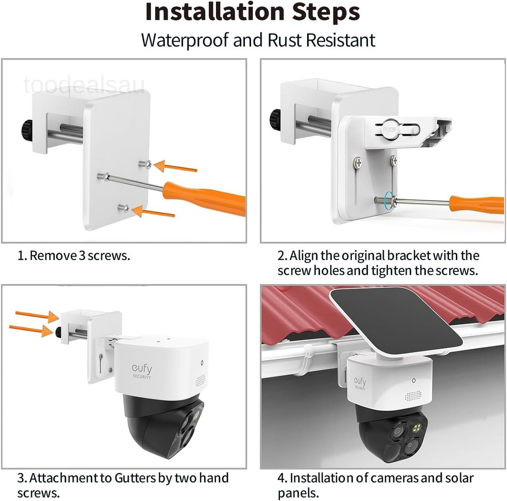 1-Pack, White - Gutter Mount Bracket Compatible with Eufy Security SoloCam S340.