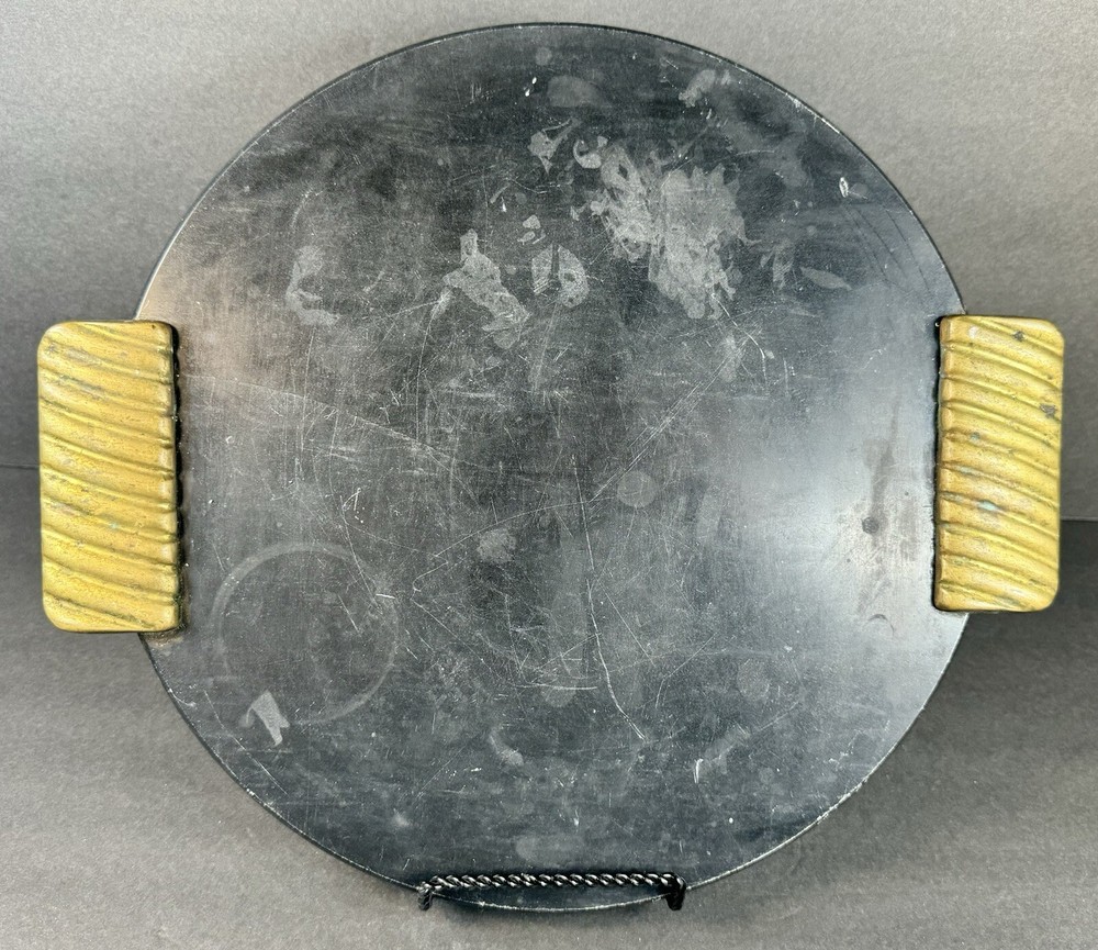 Decorative Round Marvel Tray With Brass Handles