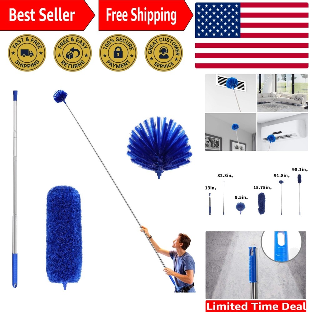 Eco-Friendly Cobweb Duster Set with 100-Inch Telescoping Pole for Safe Cleaning