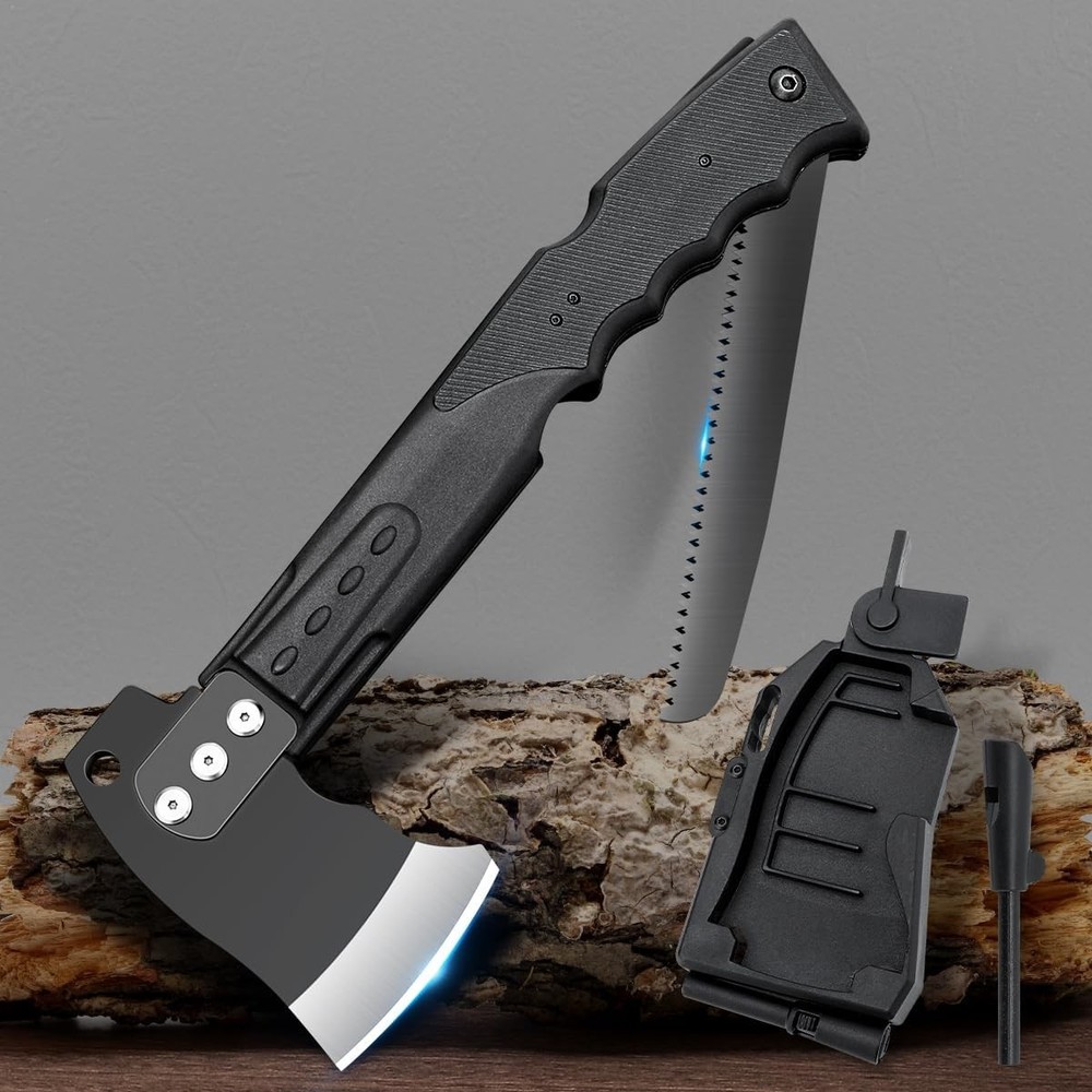 Multifunctional Hammer Head Axe Survival Tactical Tool - Folding Saw, Flintstone