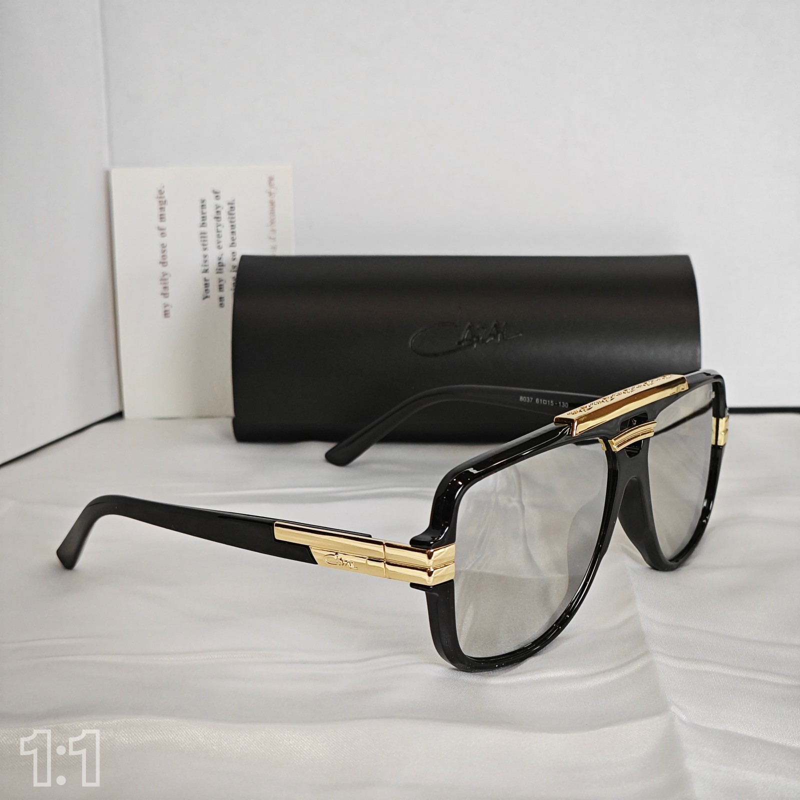 Cazal Sunglasses Horizontal Logo Black Golden Frame Glasses Reflective Lens