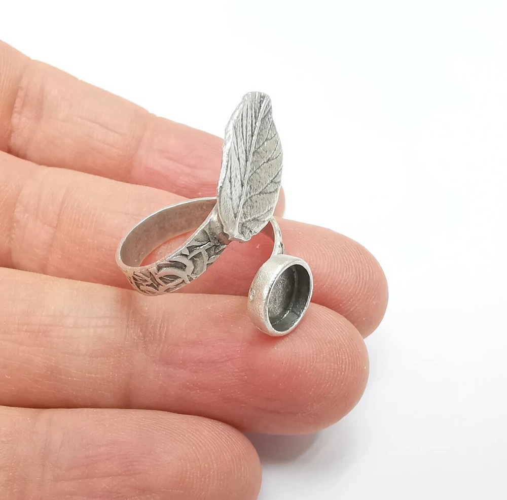 Leaf Ring Setting, Cabochon Blank, Resin Bezel, Round Ring Mounting, Epoxy Frame