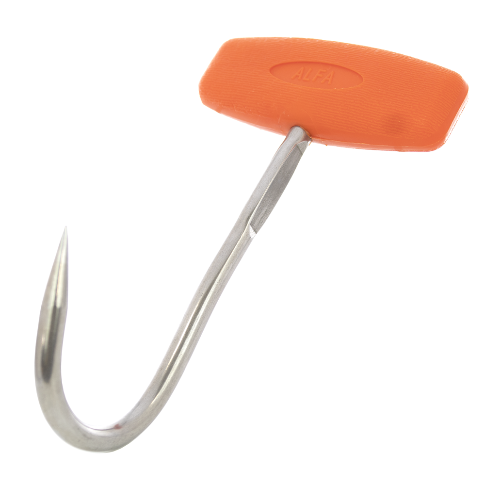 Boning Hook .25" Diameter and 5" Long T-shaped Stainless Steel Hook, Red Handle
