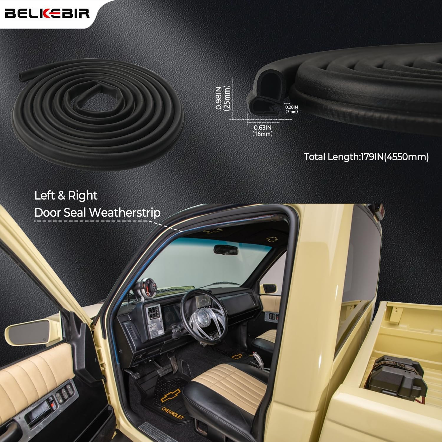 Door Weather Stripping, Rubber Seal Trim Weatherstrip Compatible with 1988-2000