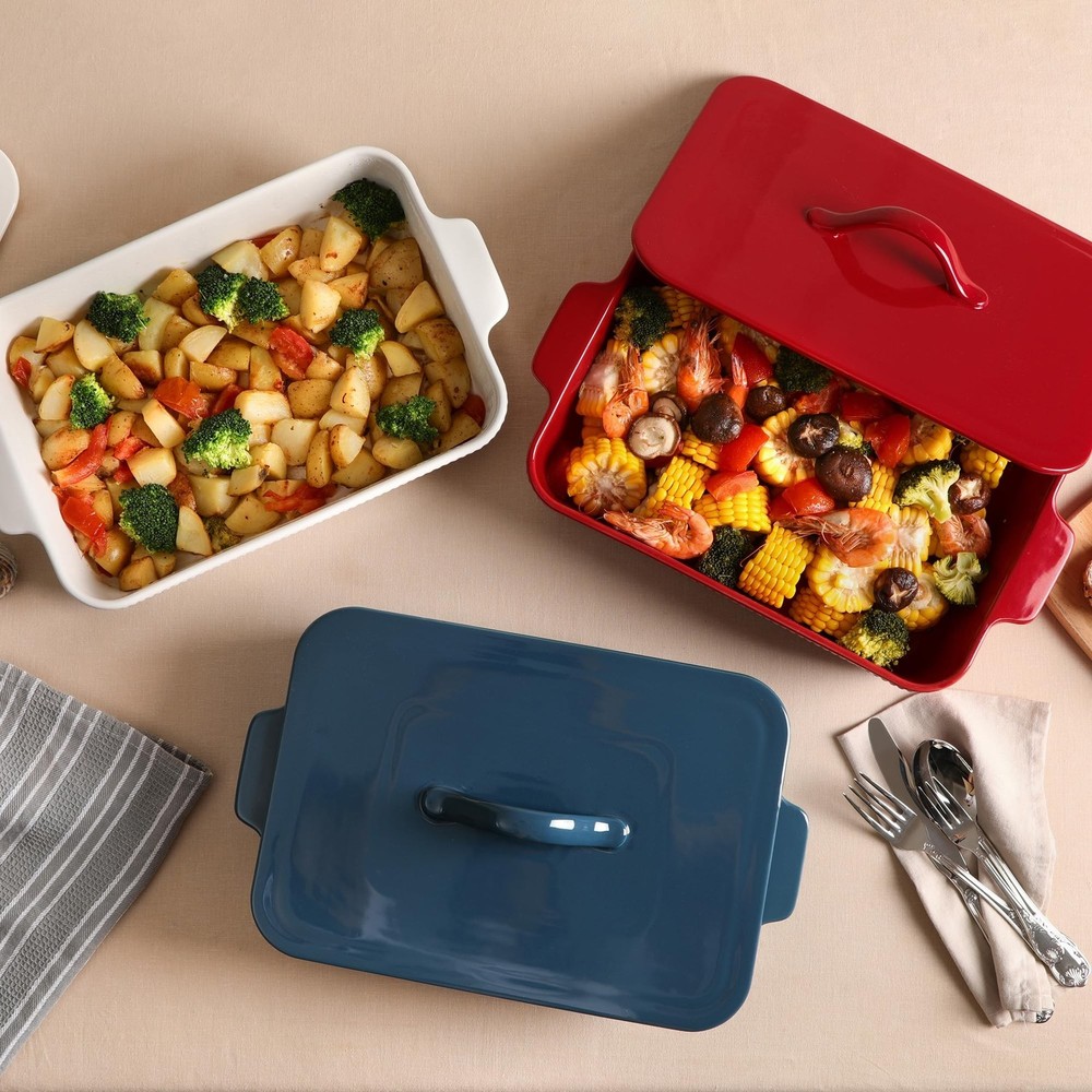Casserole Dish with Lid, Ceramic 9x13 Casserole Dish for Oven, Rectangular Ba...