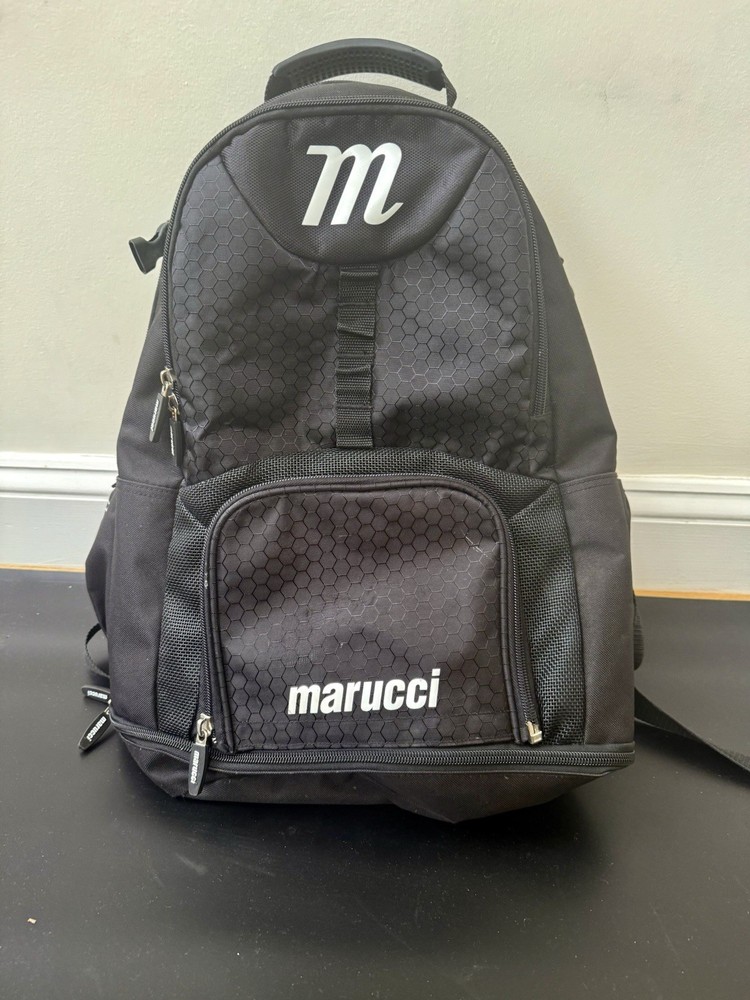 Marucci Black Baseball Equipment Backpack Bat Compartment Zip Closure 4 Pockets