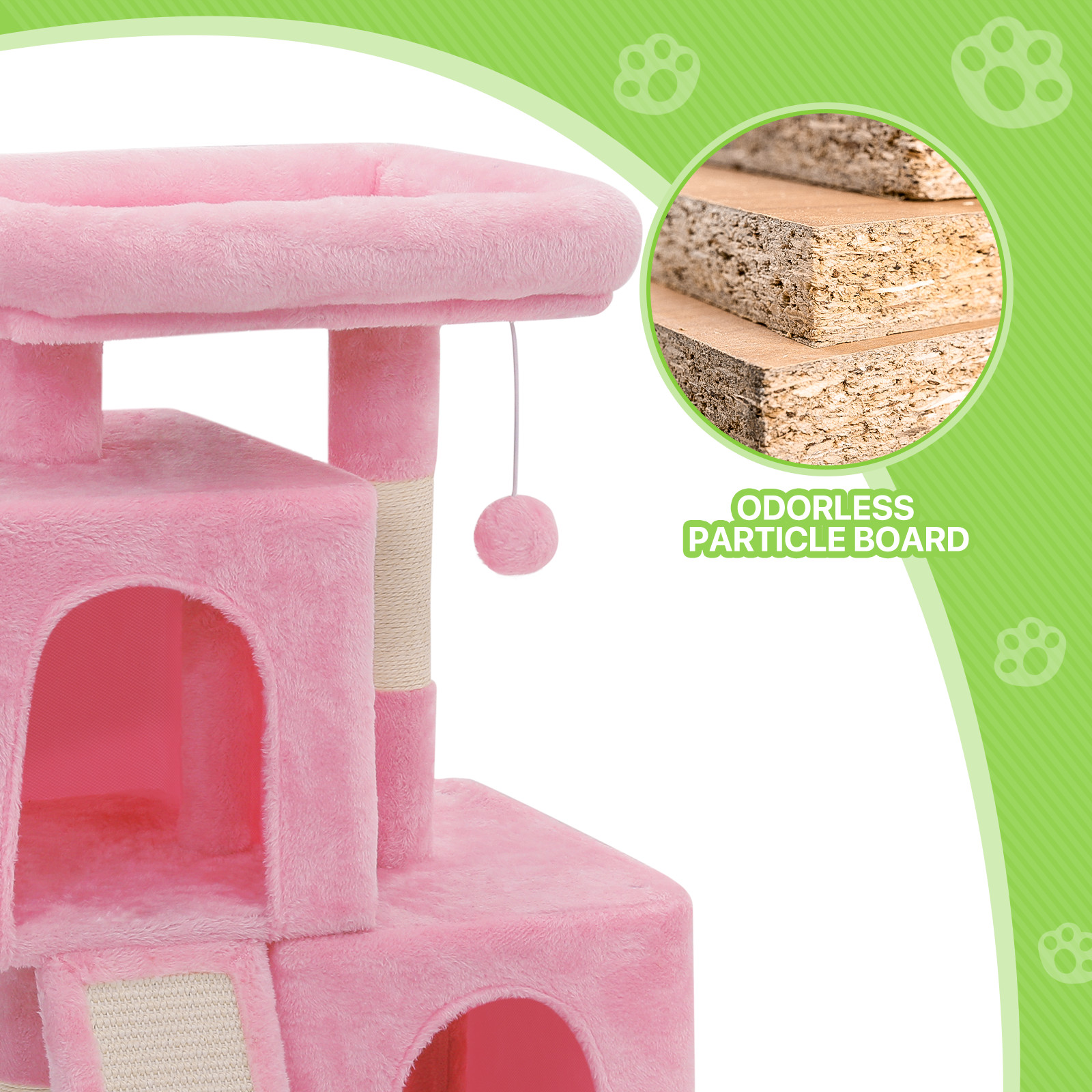 34'' Pink Cat Tree Cat Tower Scratching Board Multi-level Small Scratching Post