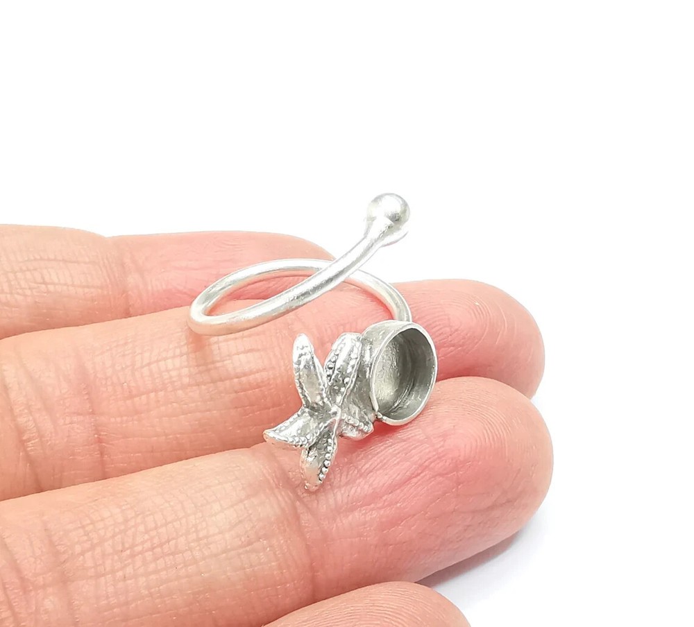 Starfish Ring Blank Setting, Cabochon Mounting, Adjustable Resin Ring Base Bezel