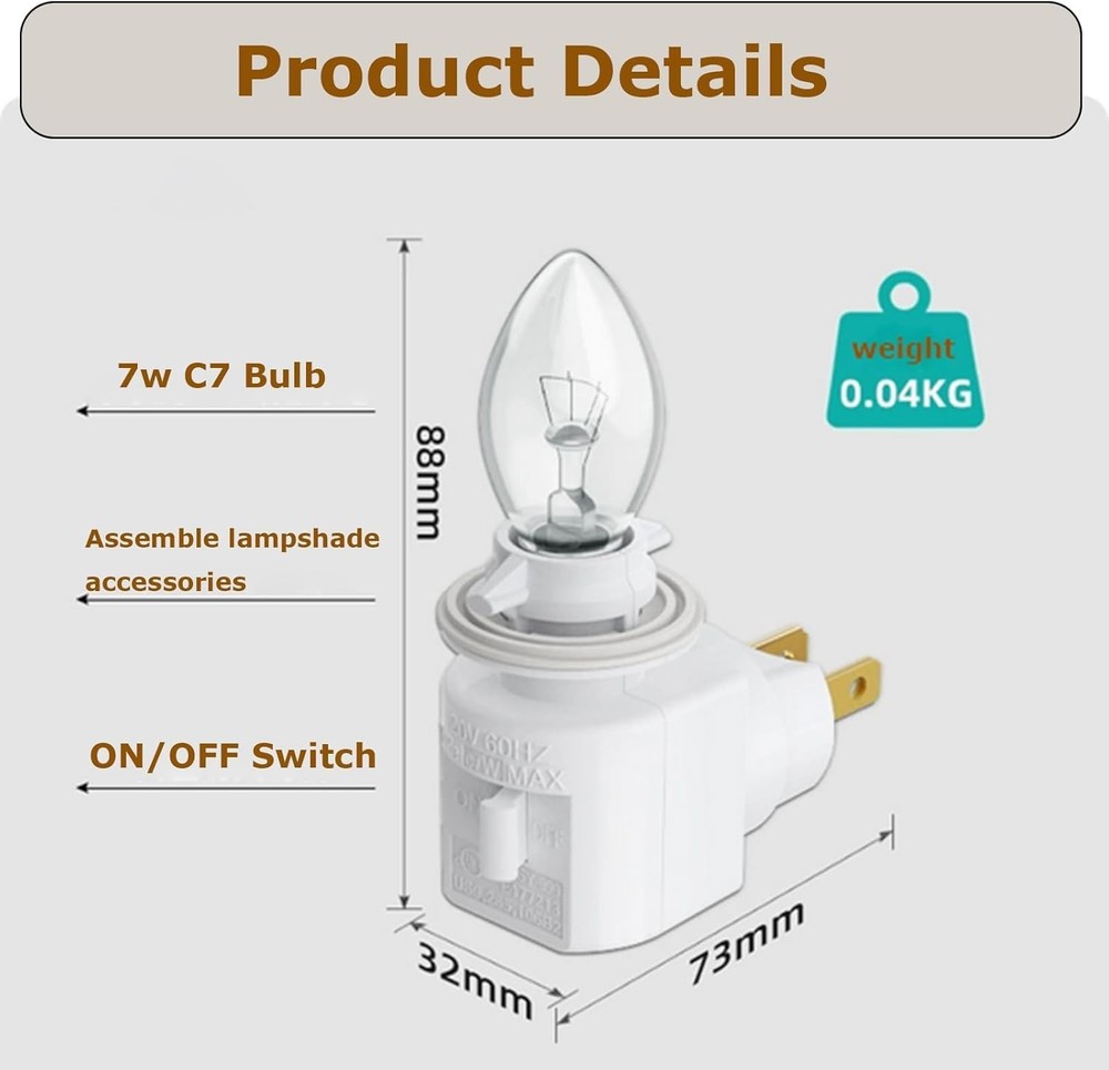 Plug in Night Light, Adjustable E12 Base Socket with On/Off Switch for Making...