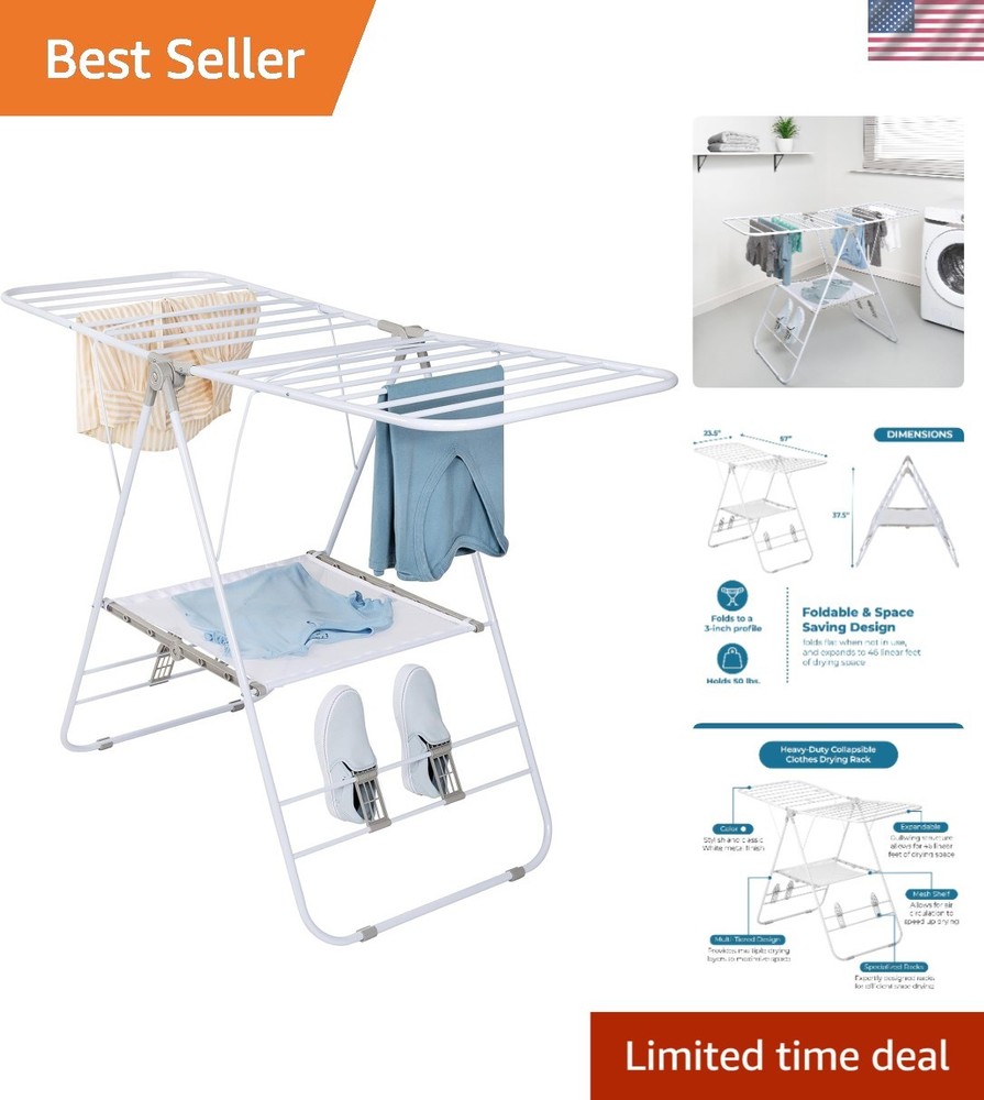 Portable Gullwing Folding Clothes Drying Rack - Space Saving, 46ft Drying Space