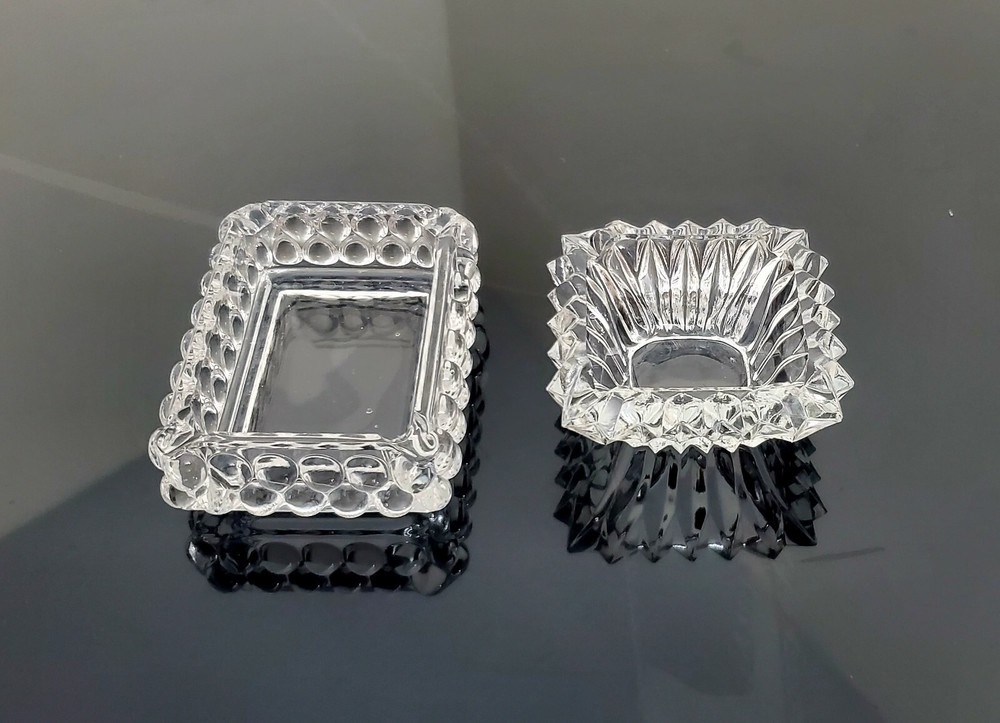 Clear Glass Ashtrays - Set of 2 - Rectangular & Square