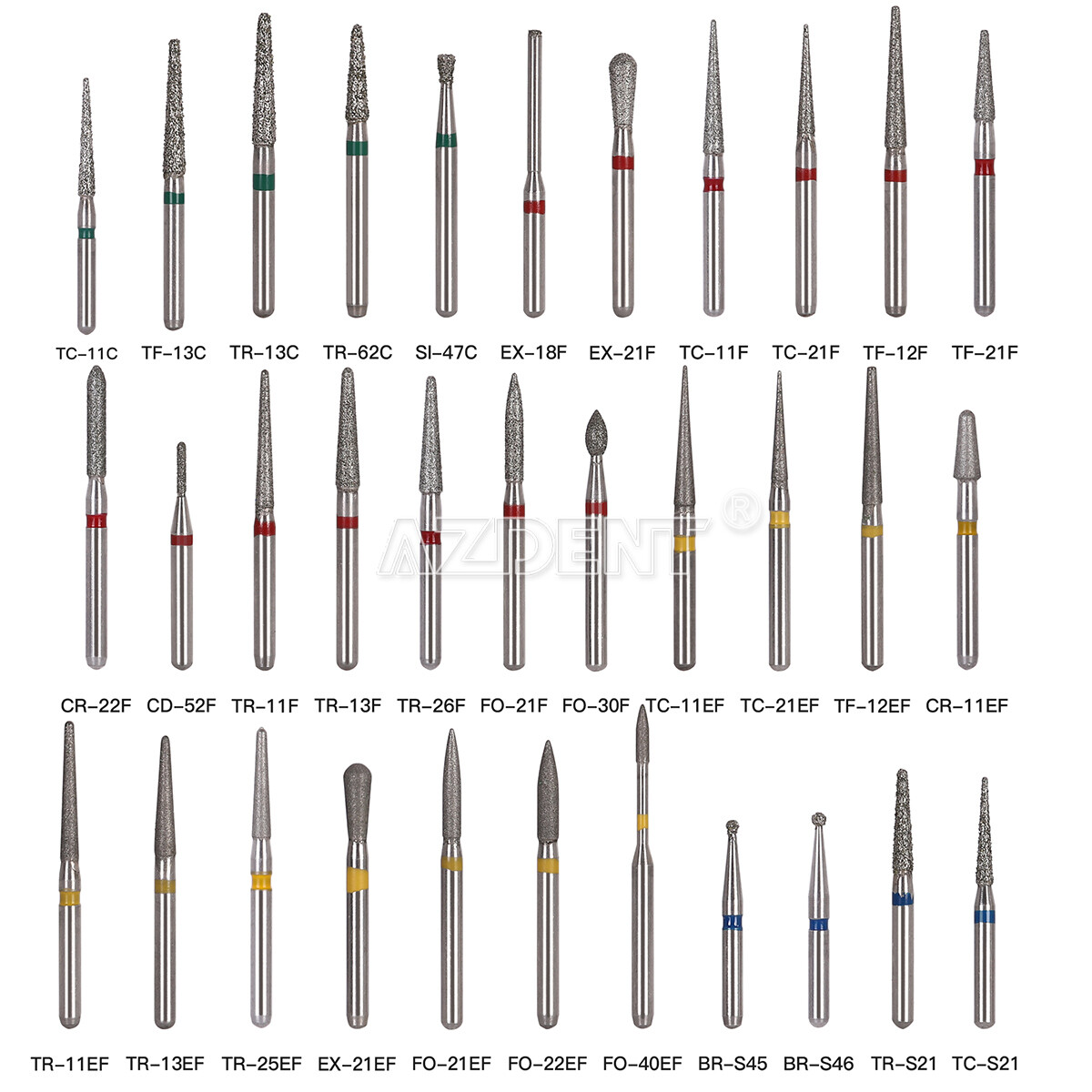 100pcs AZDENT Dental Diamond Burs For High Speed Handpiece Friction Grip 1.6mm