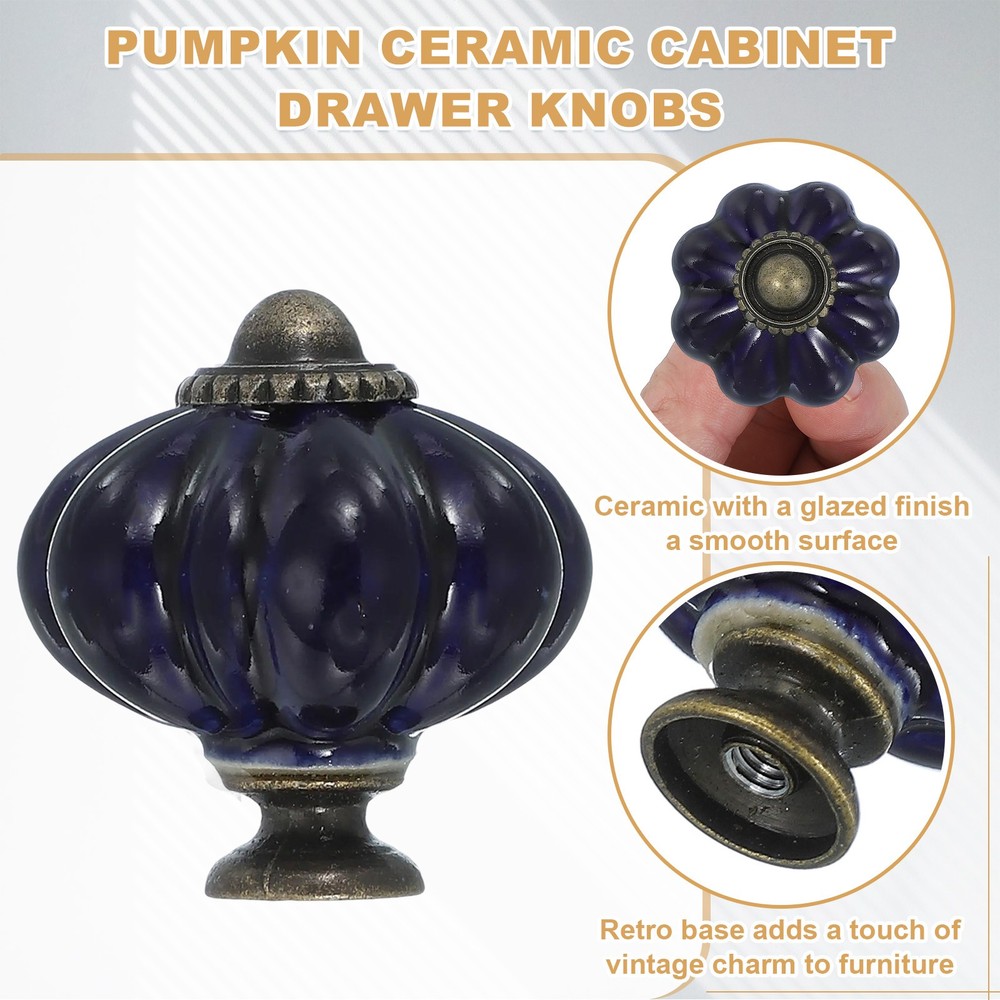 6 Packs Ceramic Knobs, Pumpkin Ceramic Cabinet Drawer Knobs, Blue