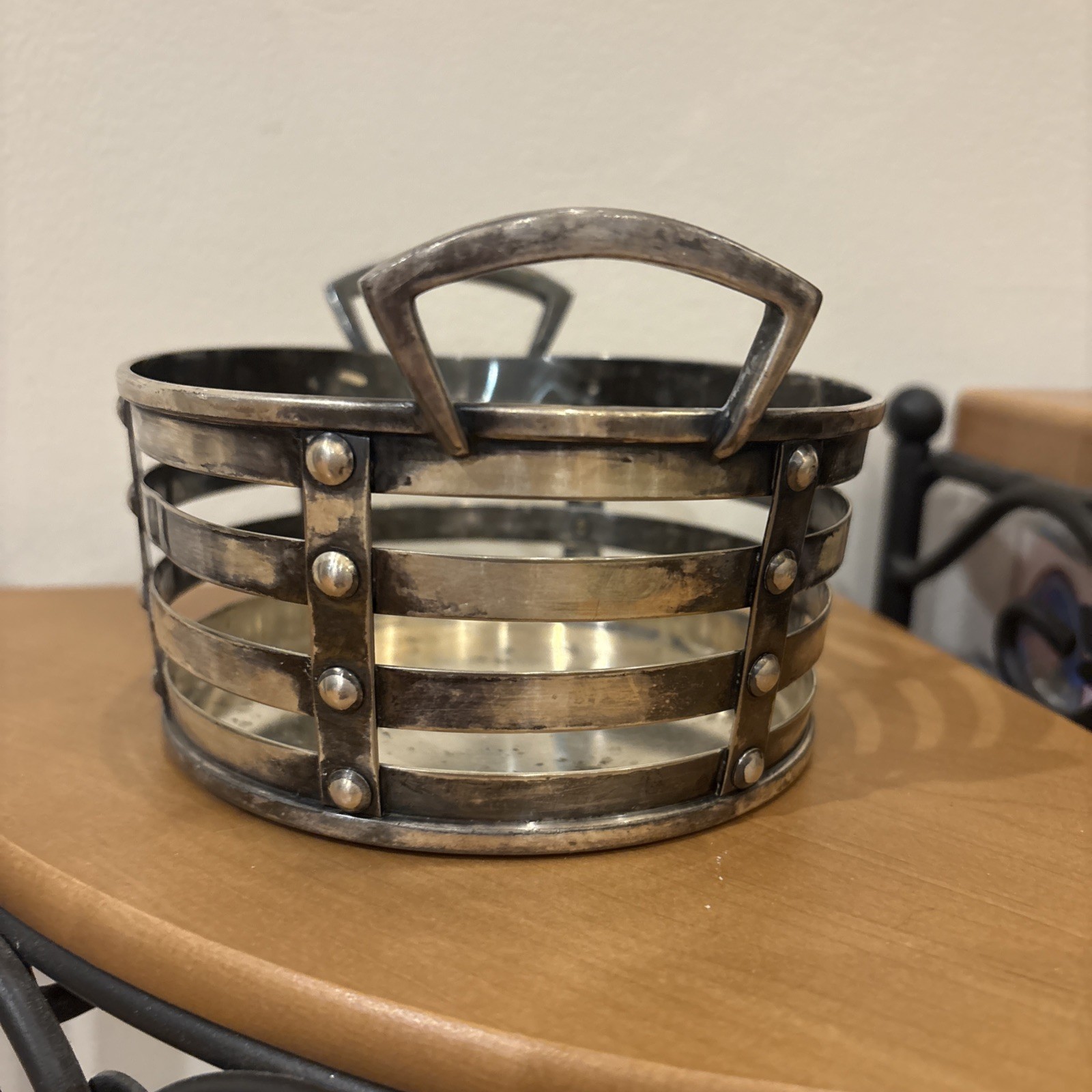 Antique NICKEL & STERLING SILVER W. M. MOUNTS Decor BOWL STERLING CAPS